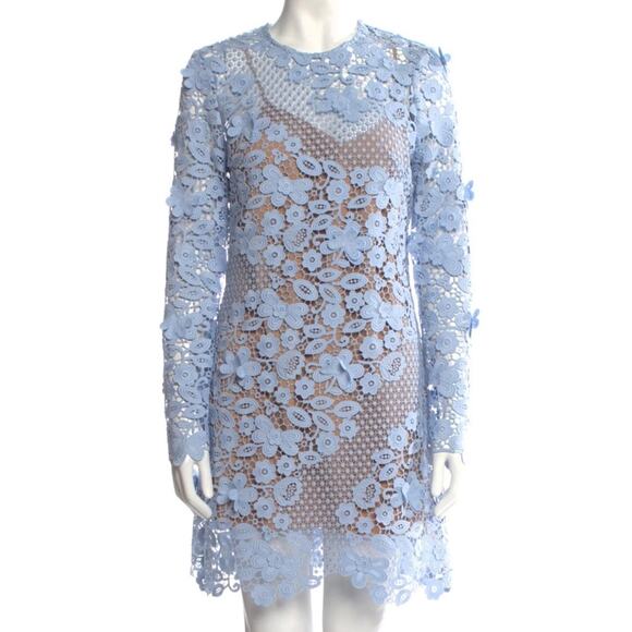 Self-Portrait Lace Pattern Mini Dress Floral Blue Size 6 US 10 UK NWOT - Picture 10 of 12